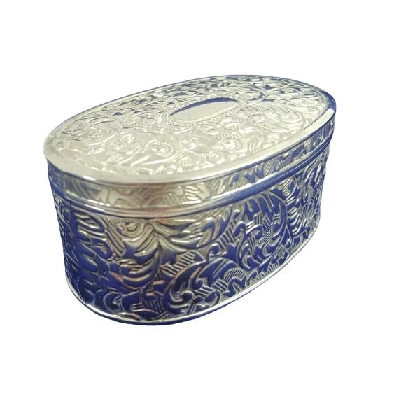 Trinket Vanity Jewelry Earring Box Embossed Metal Scroll Design Velvet Lined - Picture 12 of 12